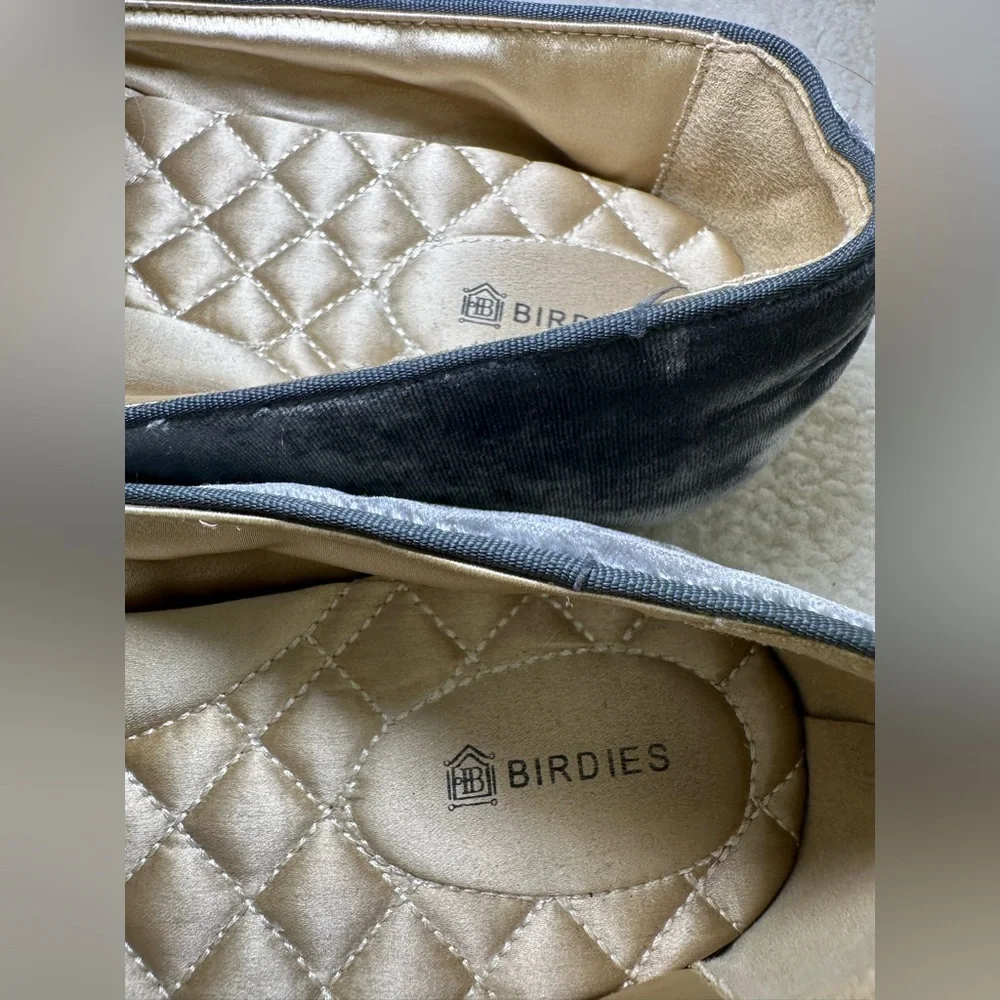Birdies Starling velvet loafers grey gray silver slip-ons preppy fall winter 9.5